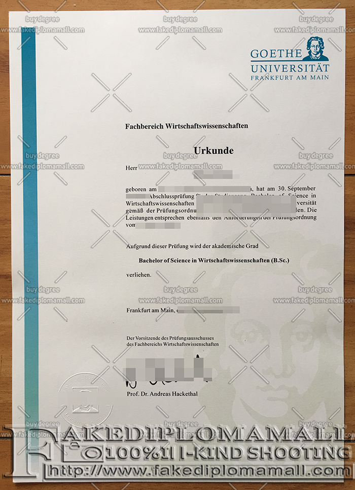 Universität Frankfurt am Main diploma, Goethe Universität diploma, German fake diploma