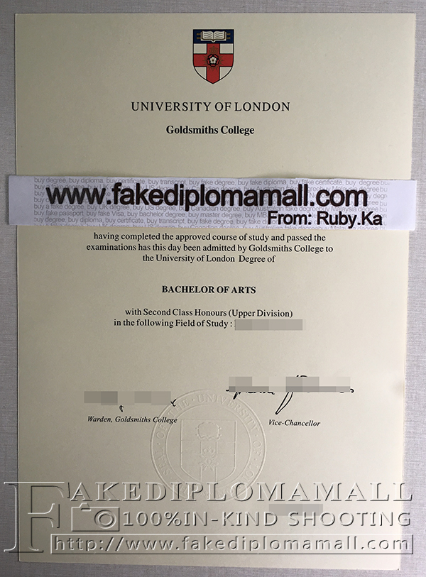 University of London Goldsmiths College degree certificate